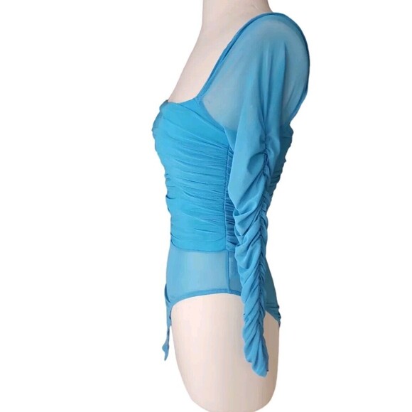 Princess Polly Ethereal Sheer Bodysuit Womens Size 4 Mesh Delany Aqua Blue NWT - Picture 3 of 9